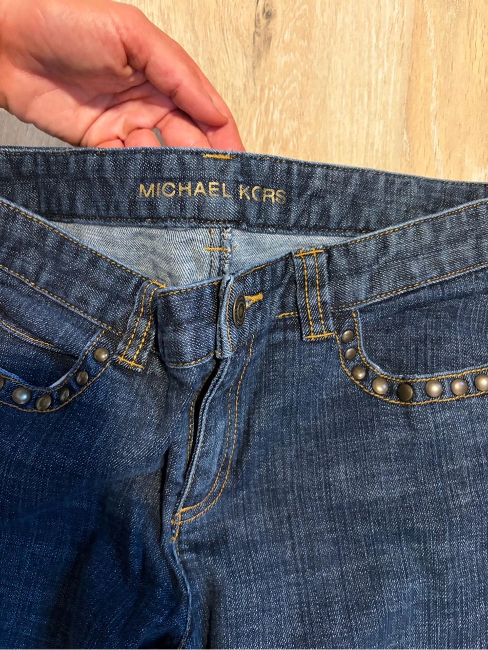 Michael Kors Dark Blue Flare Jeans with Studded Pockets - Picture 3 of 5